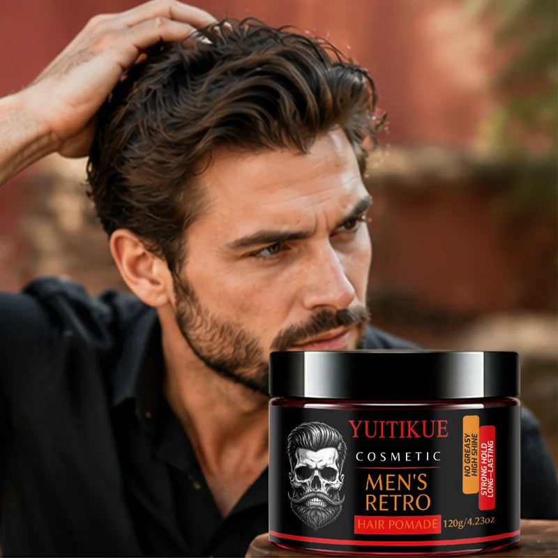 120g Men Retro Hair Pomade Strong Hold High Shine Non Greasy Long Lasting Styling Wax For Slick Back Gentleman Hairstyle