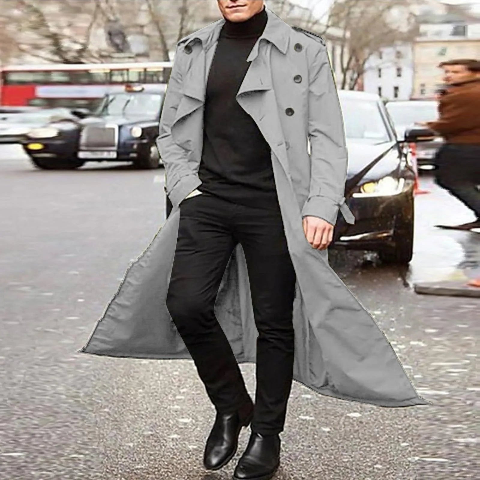 Men’s Luxury Full-Length Trench Coat – England Style Business Overcoat