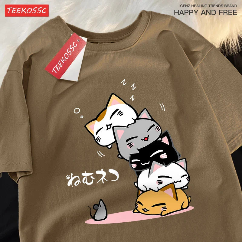 Stacked Cats Oversized Cotton Tee