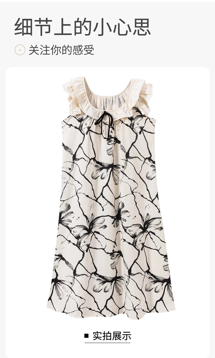 Newest Women Nightdress Female 100% Cotton Nightwear Floral Short Sleeve Sleepdress With Chest Pad
