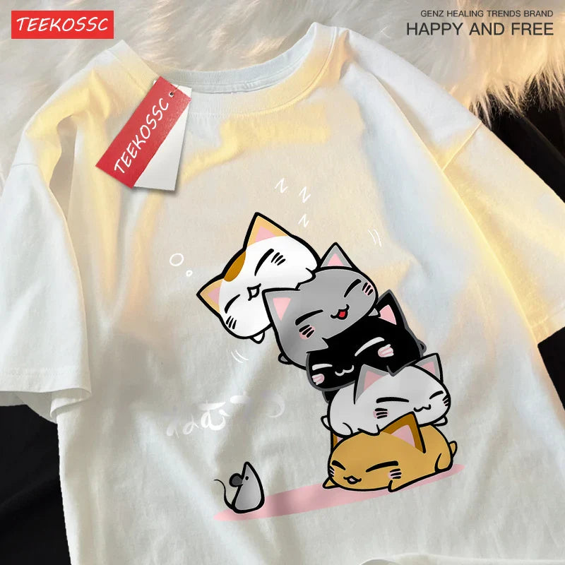 Stacked Cats Oversized Cotton Tee
