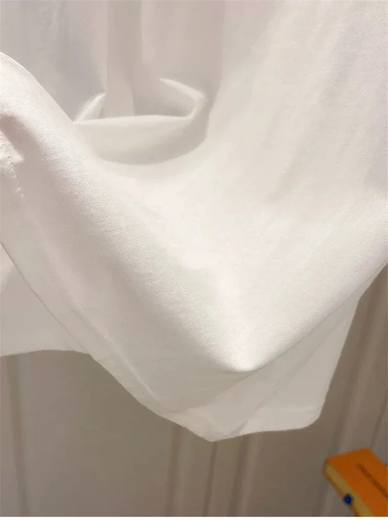Mujer Cotton Tshirts for Women Summer T-shirts Puff Sleeve O-neck Tees Oversized Tops Fashion Sweet White Tees