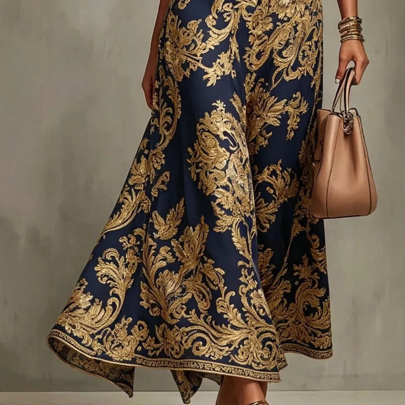 Elegant Party Evening 2026 Summer Long Dresses New Vintage Classic Pattern Flower Printed Lapel A-Line Dresses For Women