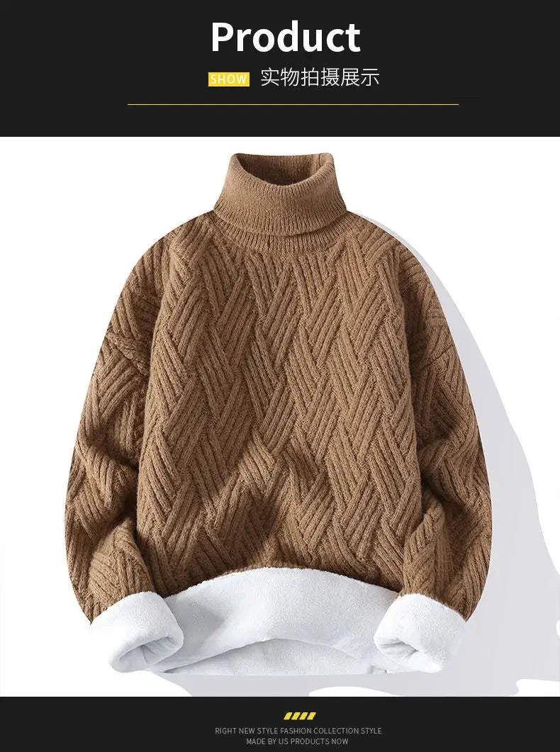 New Winter Men Fleece Warm Turtlenecks Sweaters Man Loose Casual Knitted Pullovers High Quality Male Pullovers Thicker Clothing