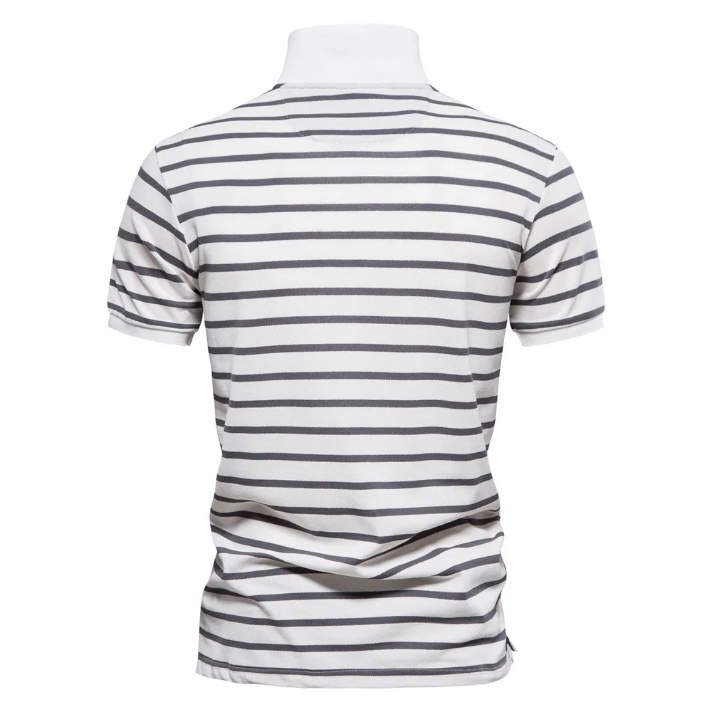 Striped Embroidered Cotton Summer Polo