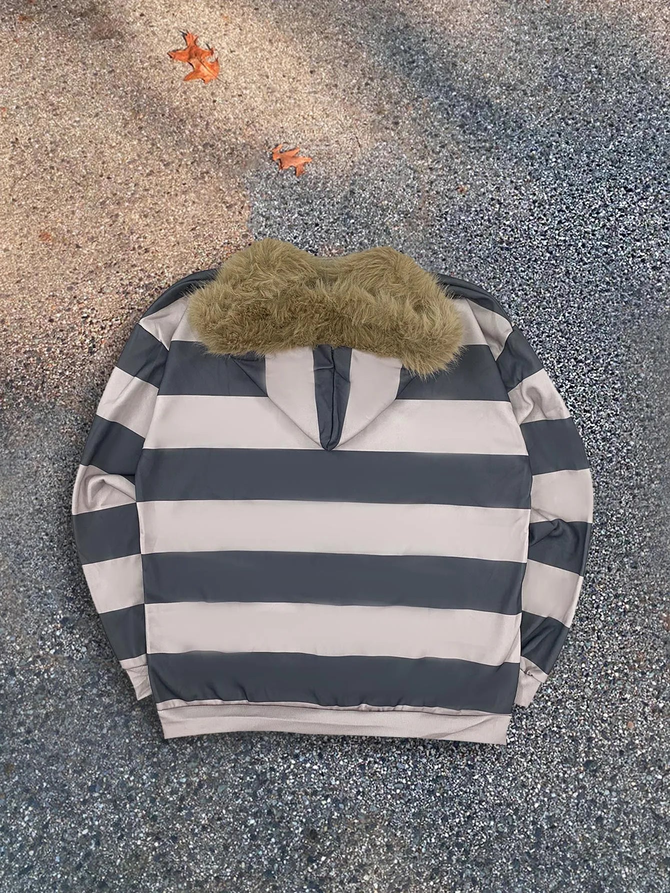 Hoodie with leather collar suitable both men and women striped printed long sleeved loose hooded sports hoodie punk Y2K daily