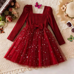 Christmas Bow Princess Girls Dress