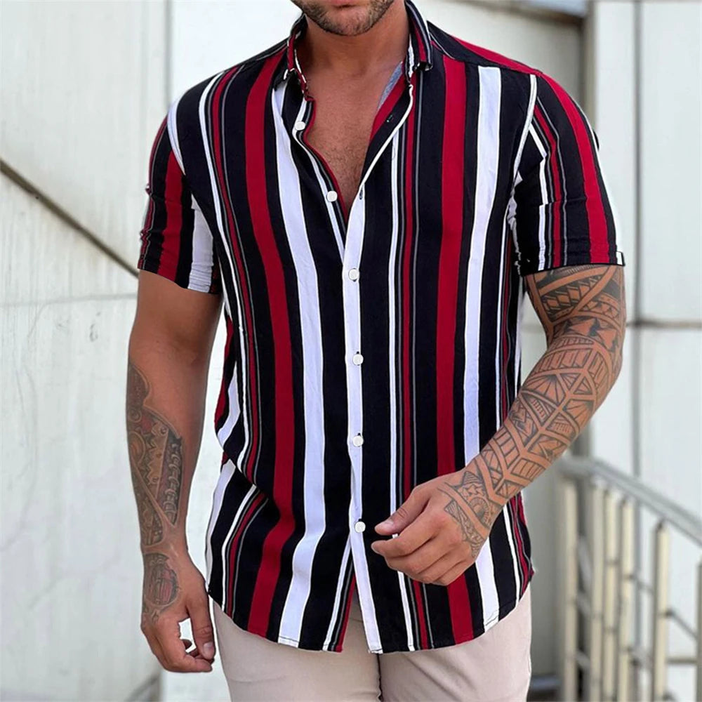 Striped Hawaiian Casual Shirt Men