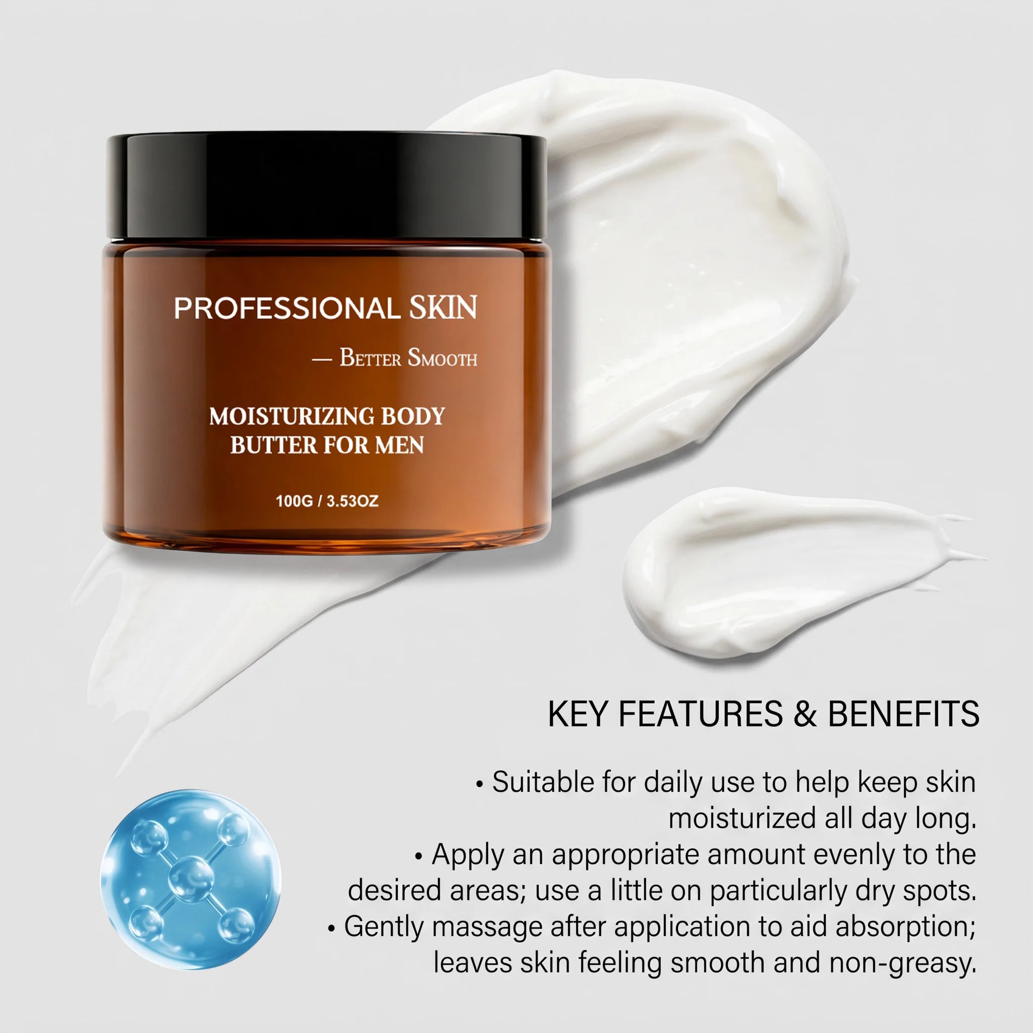 Men Hydrating Skin Balm, Restore Soft Skin Texture, Daily Facial & Body Moisturizing Care for Men