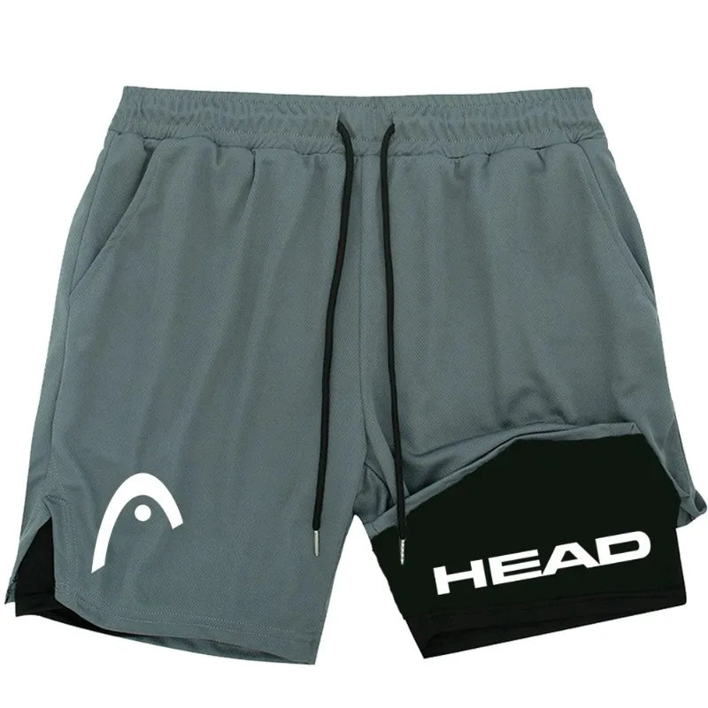 2025 trendy street style fitness shorts for men, quick drying gym training, jogging, double-layer sports shorts
