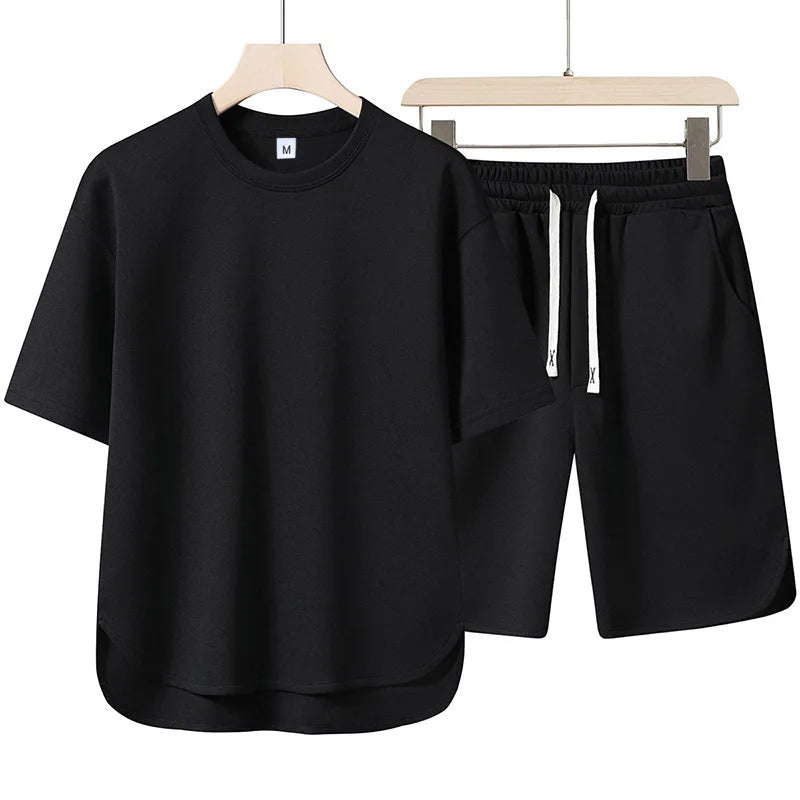 NEW Summer Men Suit Round Neck Short Sleeve T-shirt+shorts Two Piece Set Loose Outdoor sport Casual Suit men T-shirt Tracksuit