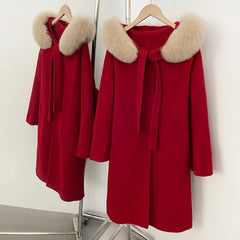 Warm Hooded Wool Fur Coat