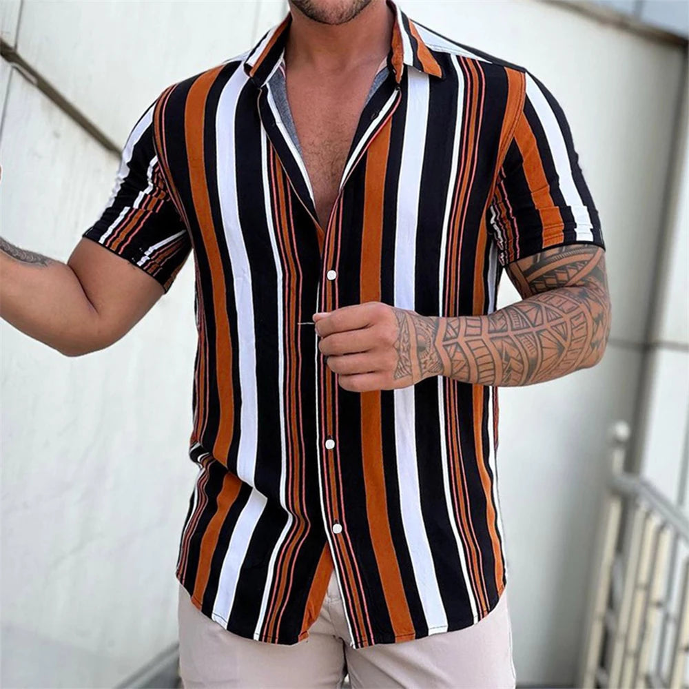 Striped Hawaiian Casual Shirt Men