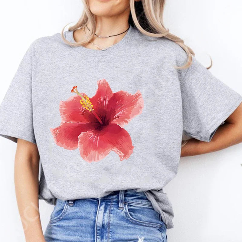 Pink Hibiscus Casual Y2K Tee