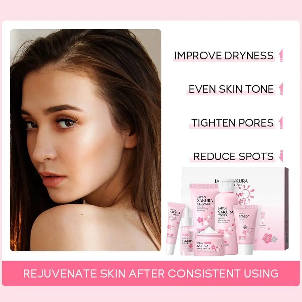 6pcs Sakura Skin Care Set Hydrating Moisturing Smoothing Nourishing Brightening Firming Women Beauty Skincare Product