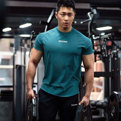 Men's Gym T Shirts Quick Dry Short Sleeve Summer Sports T-shirt Elastic Fitness Workout Tops Casual Bodybuilding Athletic Tee