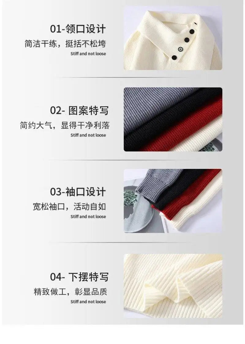 Fashion Men's Solid Color Sweaters Autumn Winter Casual Knitted Pullovers Youth High Streetwear Classic Top Sweatshirts Clothing