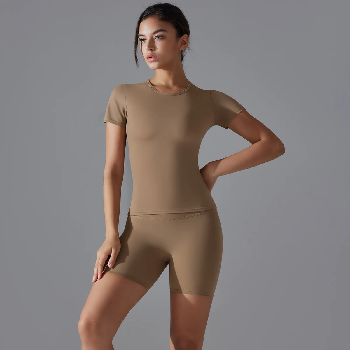 Yoga Set Women Sports Short Sleeve Top With High Waist Leggings Running Jogging Workout Clothes Sports Fitness Gym Sets