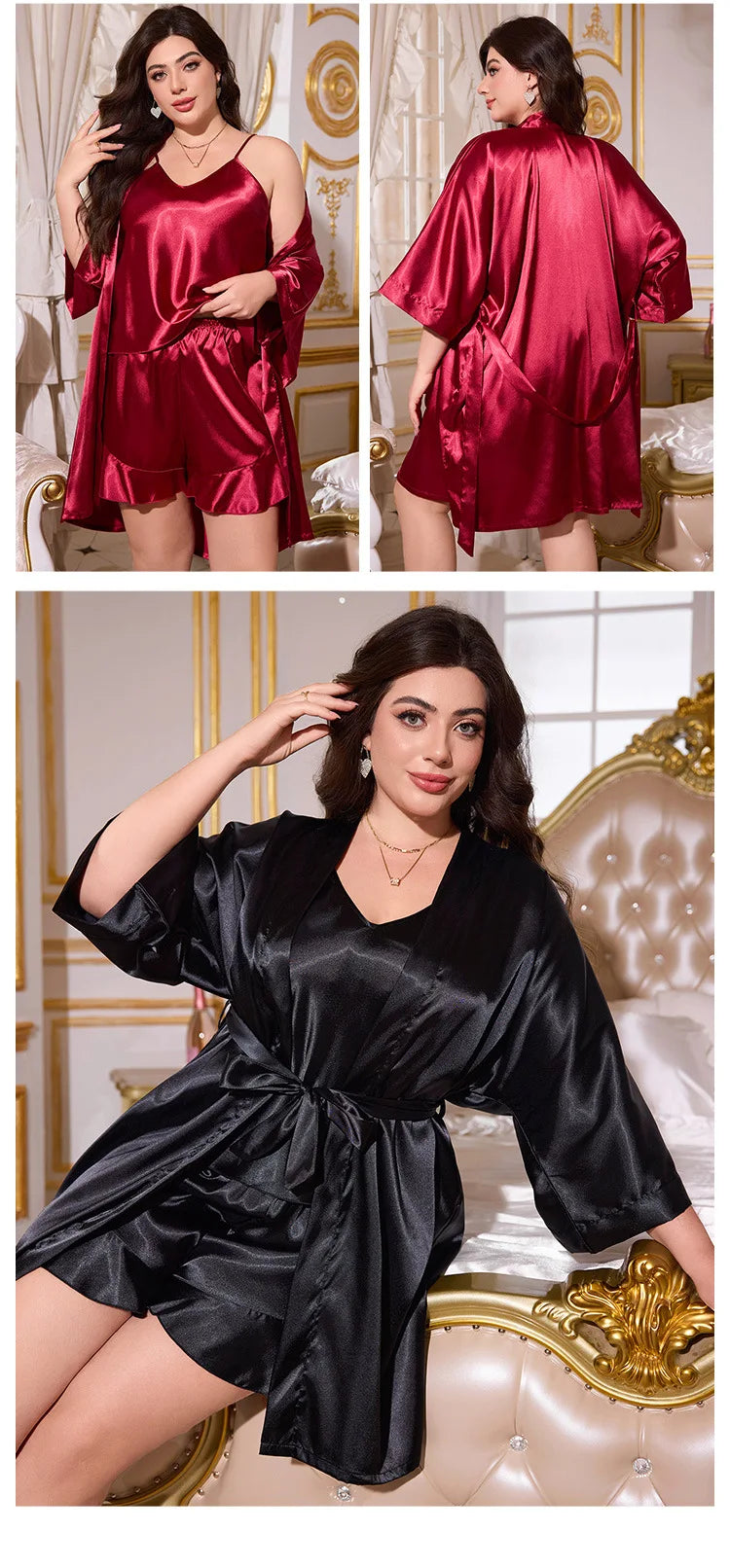 Satin Three Piece Pajama Set