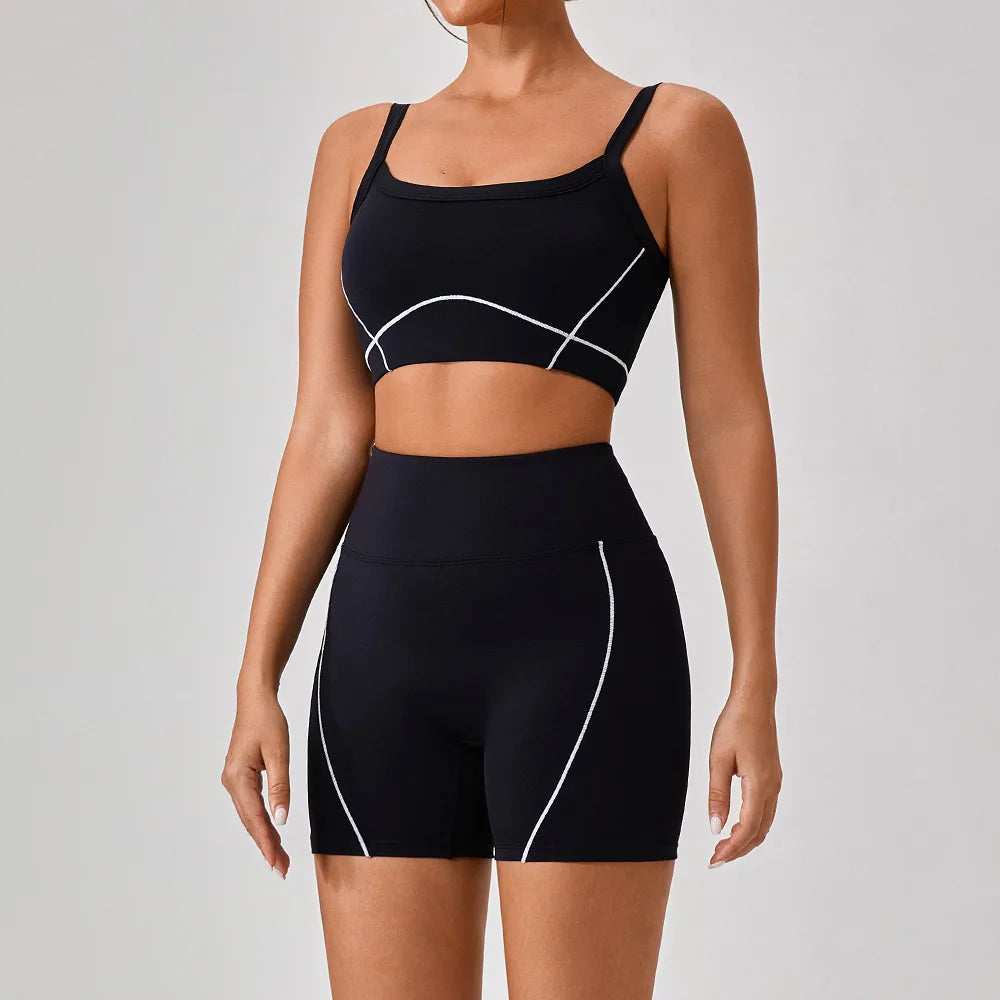 Woman Yoga Sport Outfit for Fitness Two Pieces Short Pant Sets Suits Tracksuit Sportswear Woman Gym Yoga Workout Clothes