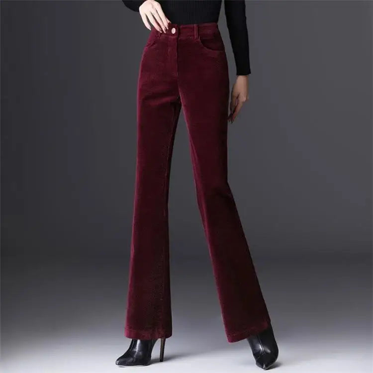 High Waist Corduroy Women's Pants Spring Autumn Winter Fashion Micro Flared Casual Trousers Slimming Warm Long Pants
