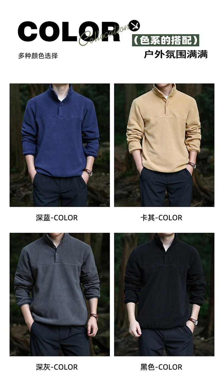 2025 Men Sweatshirt Turtleneck Half Button Pullover Male Polar Fleece Casual Basic Elegant Work Wear Winter Autumn Warm Jacket