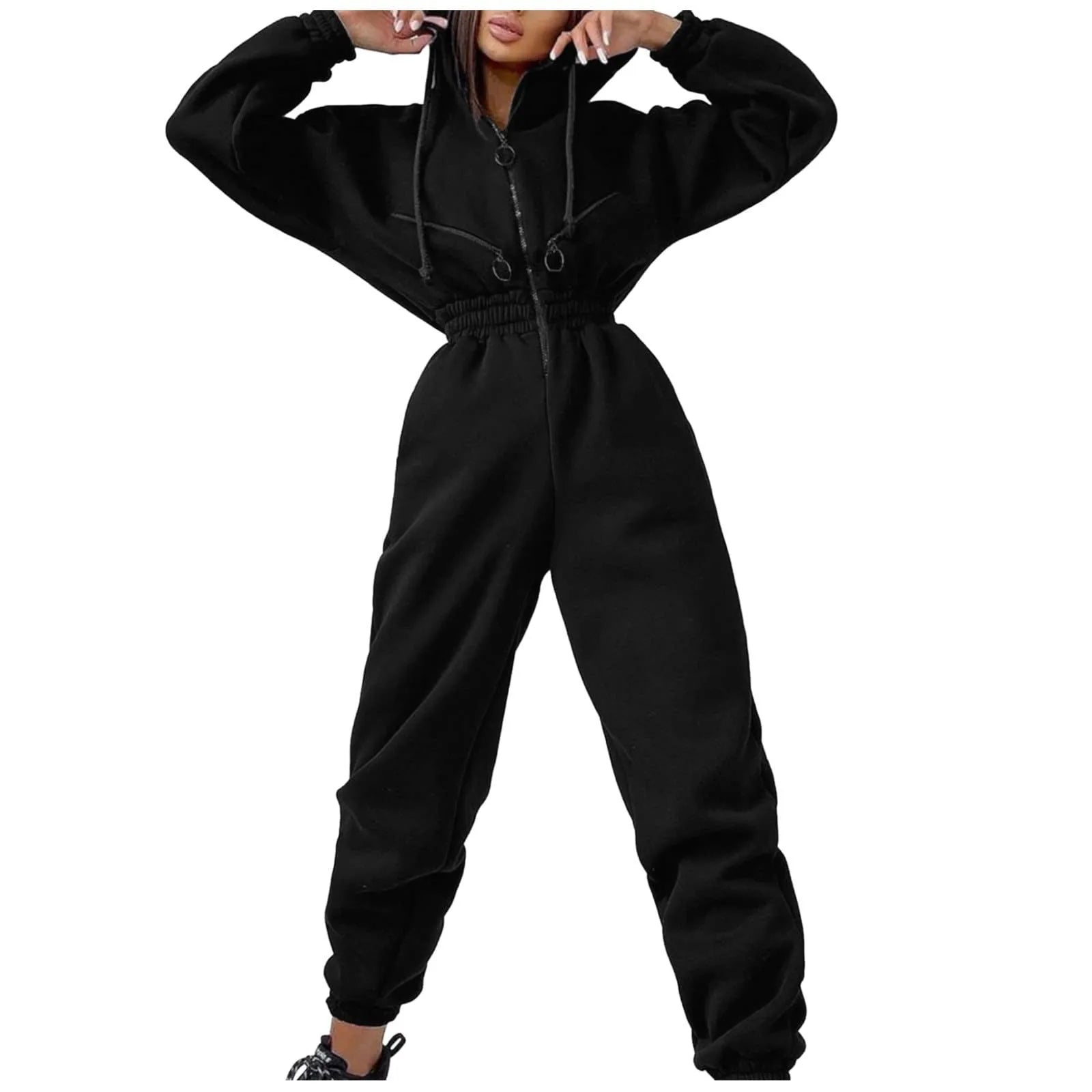Fleece Hooded Wide Leg Jumpsuit