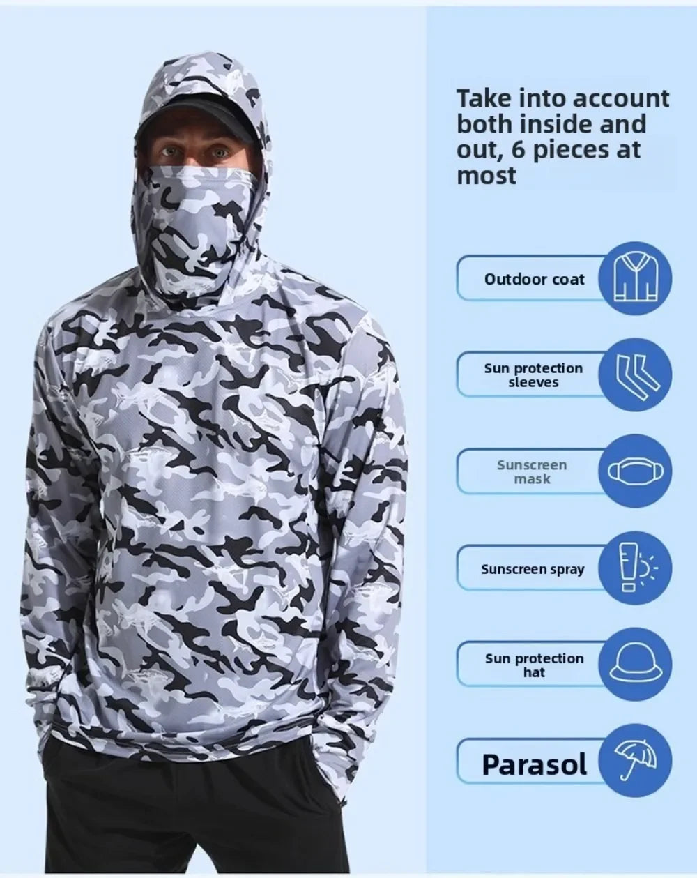 Hooded Design Fishing Shirt Summer Mask Lightweight Material Hooded Fishing Clothes Performance Fabric Outdoor Hoodie
