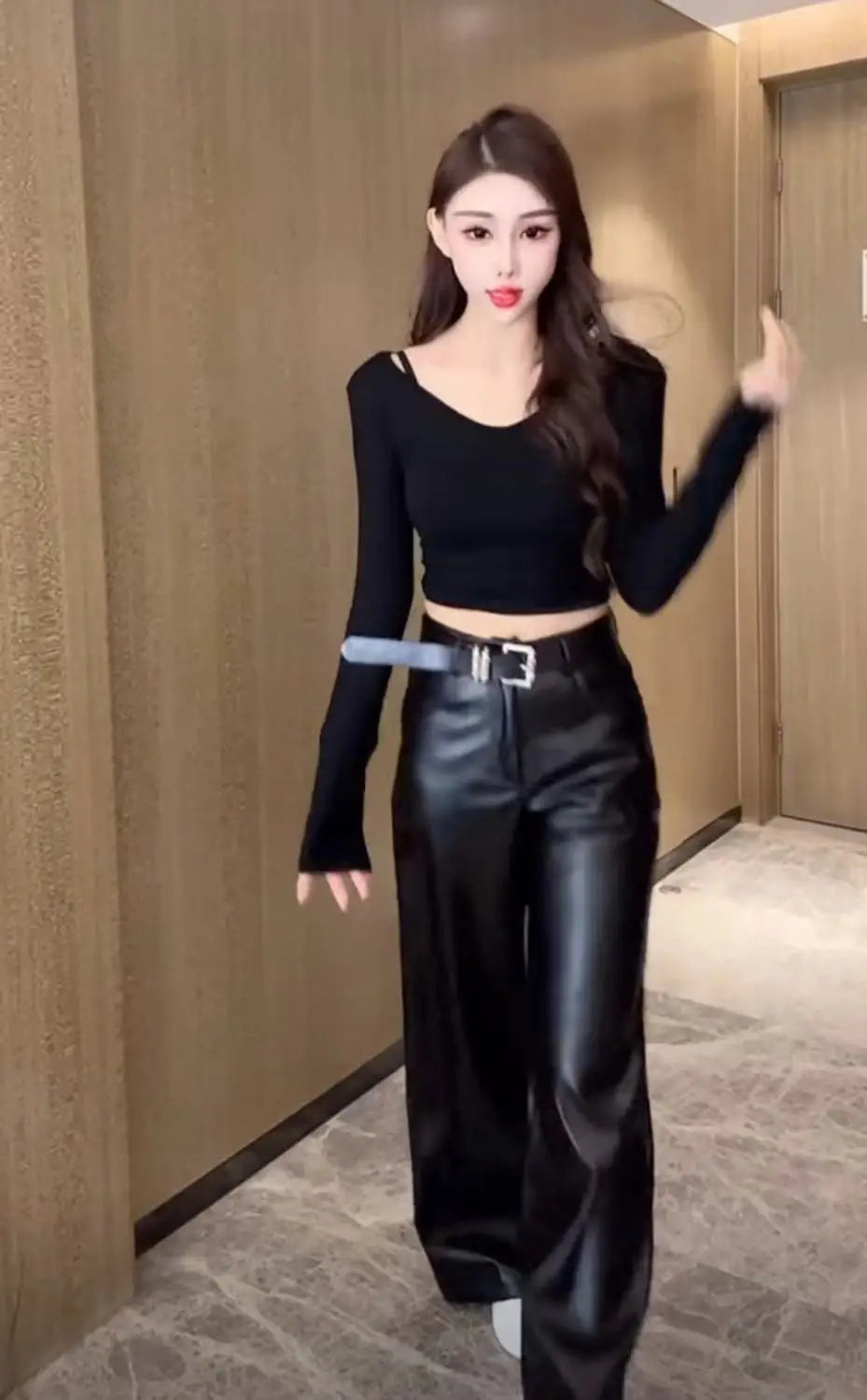 Black PU Leather Flare Pants