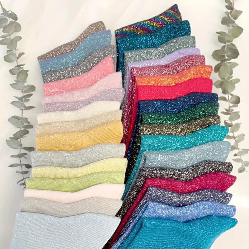 Metallic Knit Mid Calf Socks