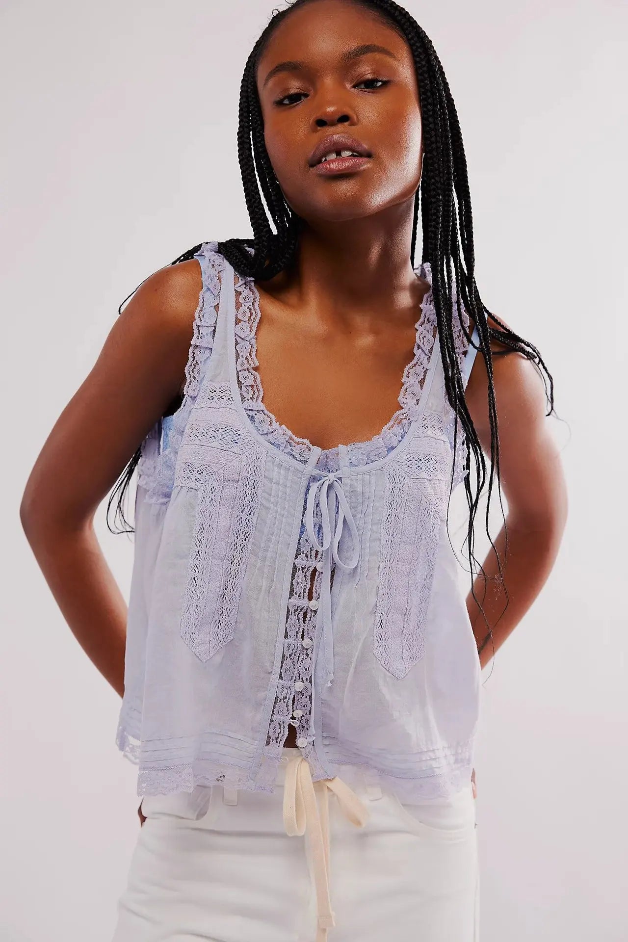 Sleeveless Tank Tops for Women Blouses Summer Boho Beach Wear 100%Cotton Splicing Lace Shirts Loose Casual Ladies Blusas Camis