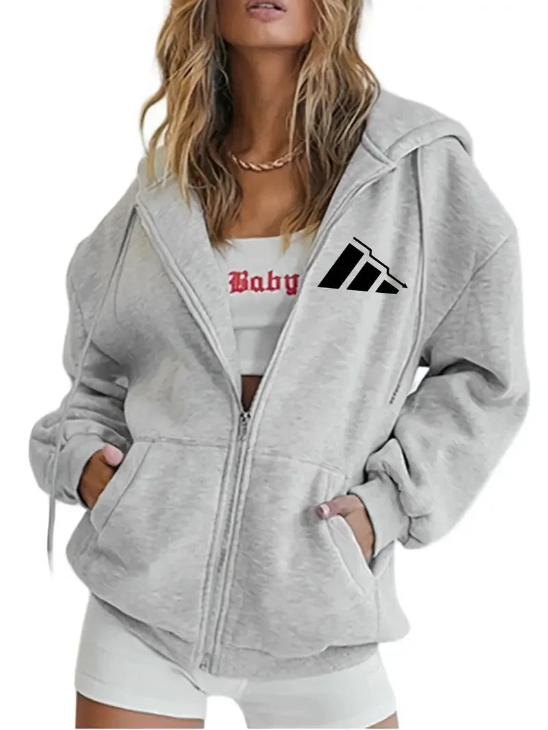 Women's Hoodie Jacket Zipper Fleece Lined Casual Sportswear Hooded Sweatshirt Outerwear 5046 Print Comfortable Loose Fit