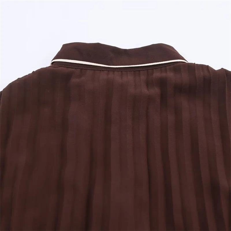 Elegant Pleated Belted Midi Dress