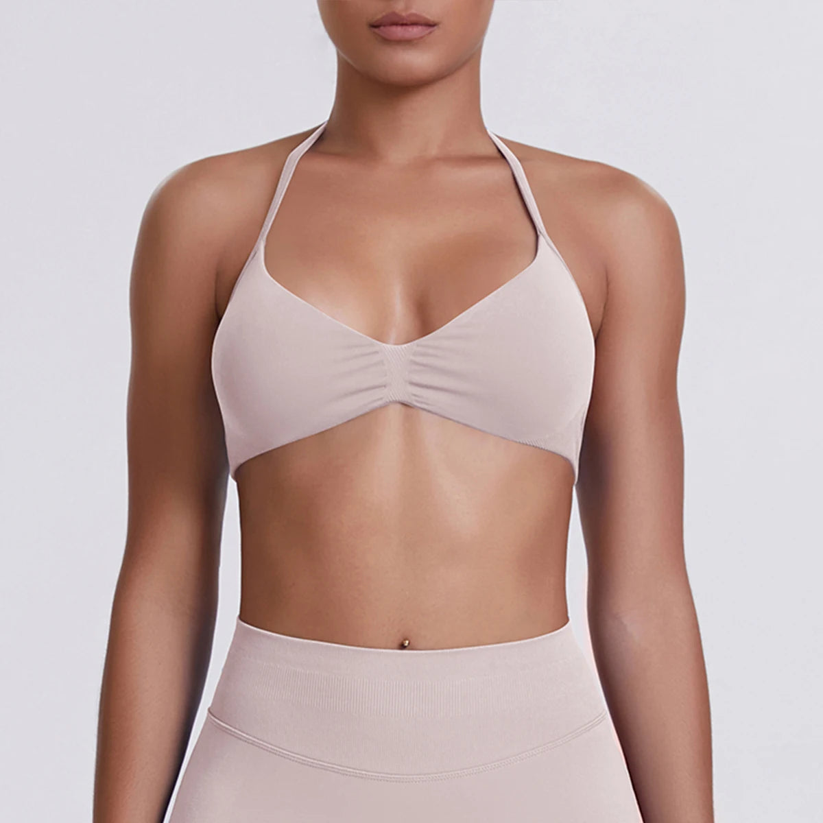 Sport Bra Strappy Bra Top Women High Support Thin Strap Halter Sport Seamless Bras Scrunch Workout Yoga Tank
