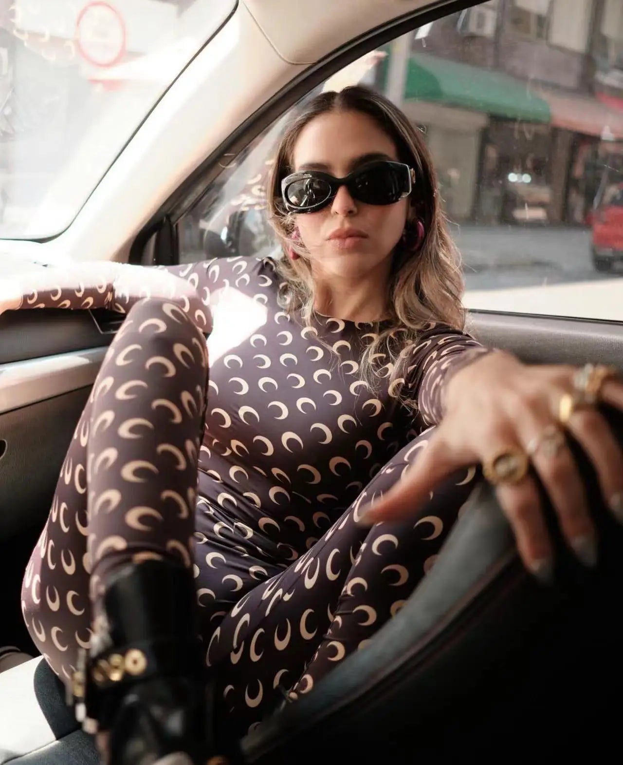 Women Jumpsuit Y2K Streetwear Moon Print Jumpsuit Elastic Long Sleeve Round Neck Autumn Sexy Fashion Bodysuit