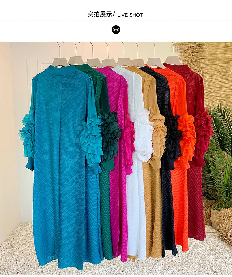 Women Elegant Evening Party Dresses 2025 Summer New Solid Colour Classic Long Sleeve Plate Flower Design Prom Dresses Female