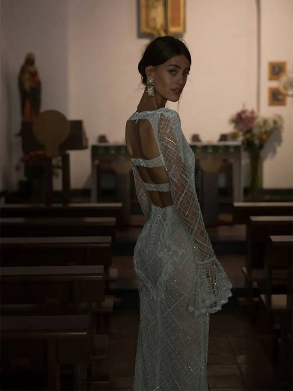 Shimmering Pearl Sheath Wedding Gown