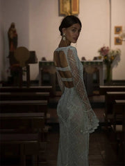 Shimmering Pearl Sheath Wedding Gown