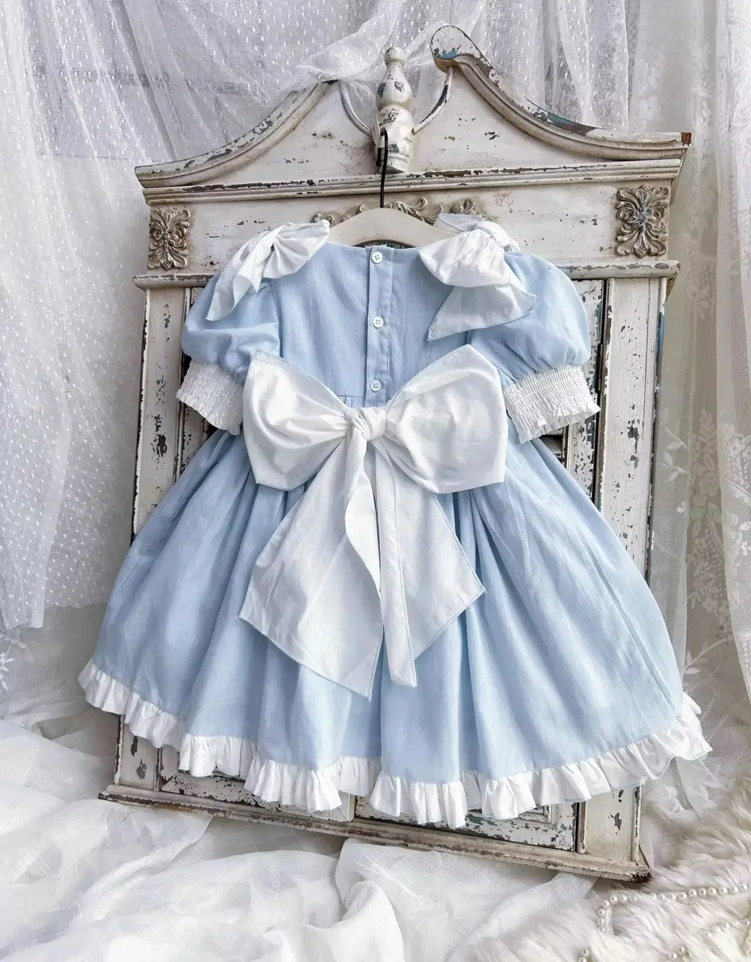 Embroidered Bow Princess Girls Dress