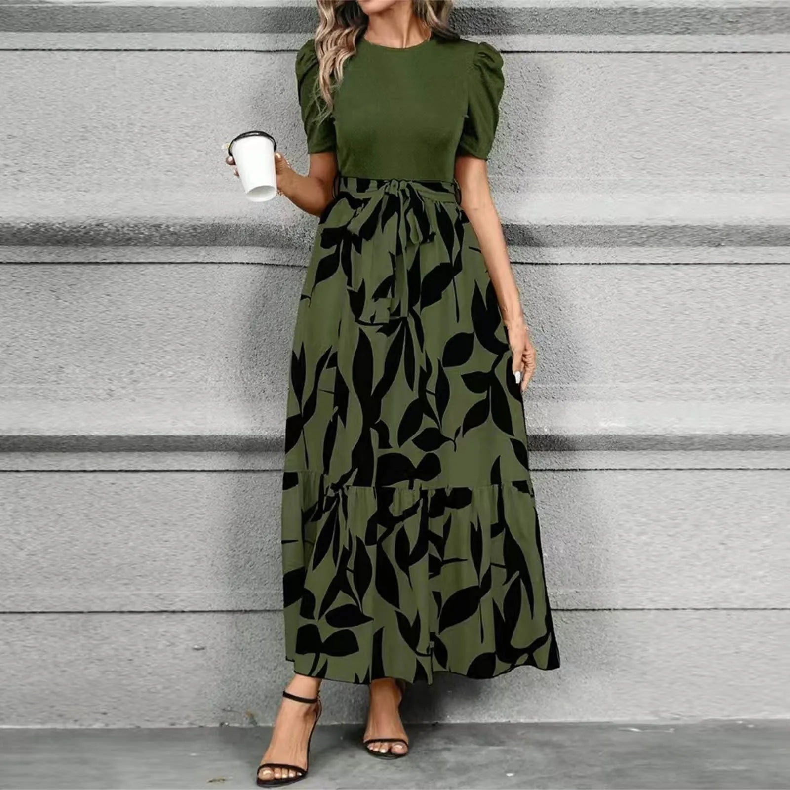 Elegant Lace-Up Ruffle Hem Dress