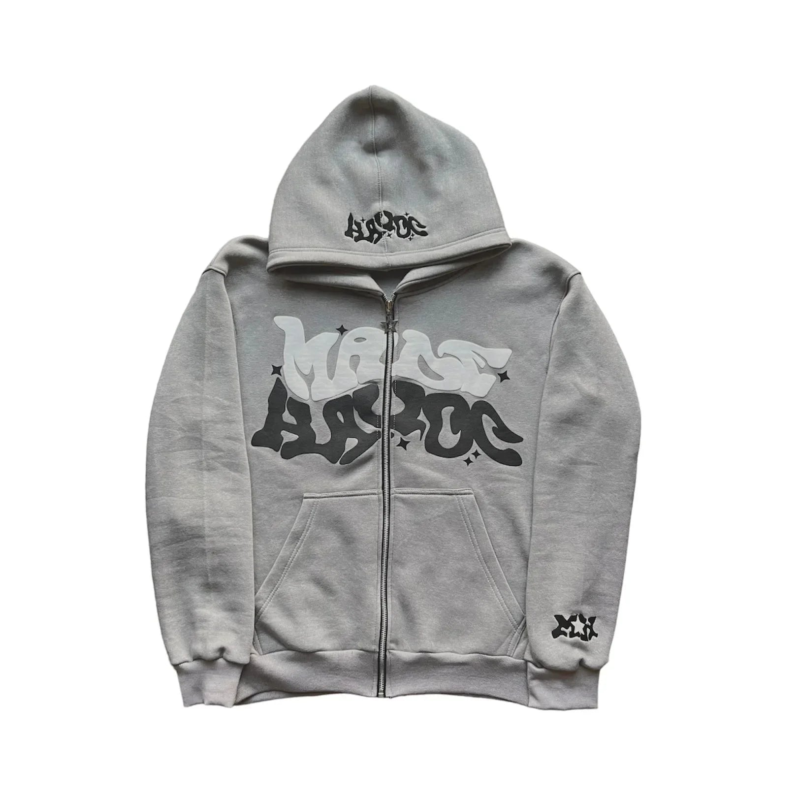 Hooded zipper hoodie with retro American-style letters, unisex, suitable for pairing with a millennial-style jacket