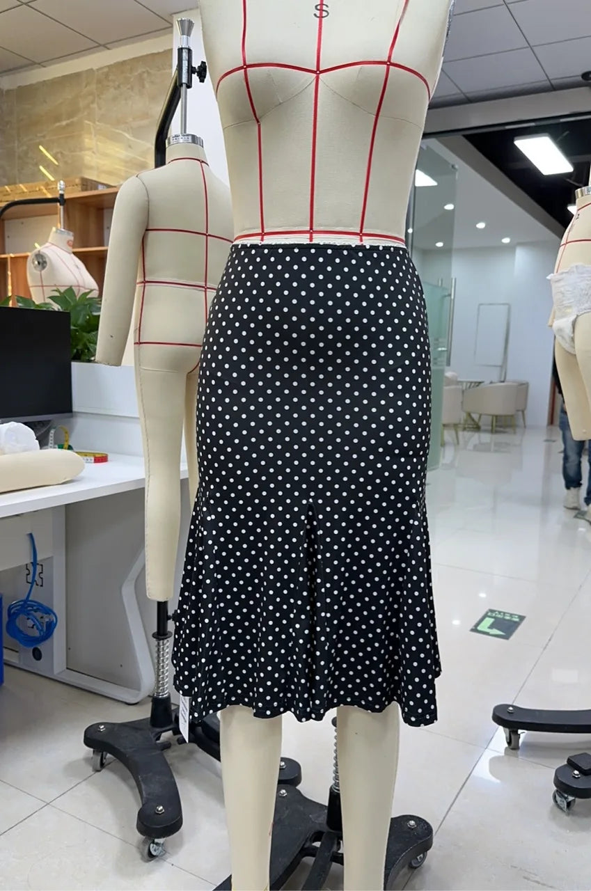 Dot Print Low Waist Skirts Spring Summer Vintage Casual Skirts Women Fashion Midi Skirts