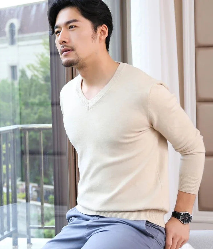 Thick Solid V-Neck Pullover