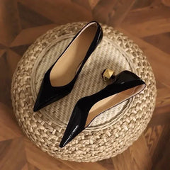 Middle Heel High Heels Women 2026 Spring Autumn Korean Fashion Splicing Pointed Shallow Shaped Heel Thick Pimps Shoes for Women