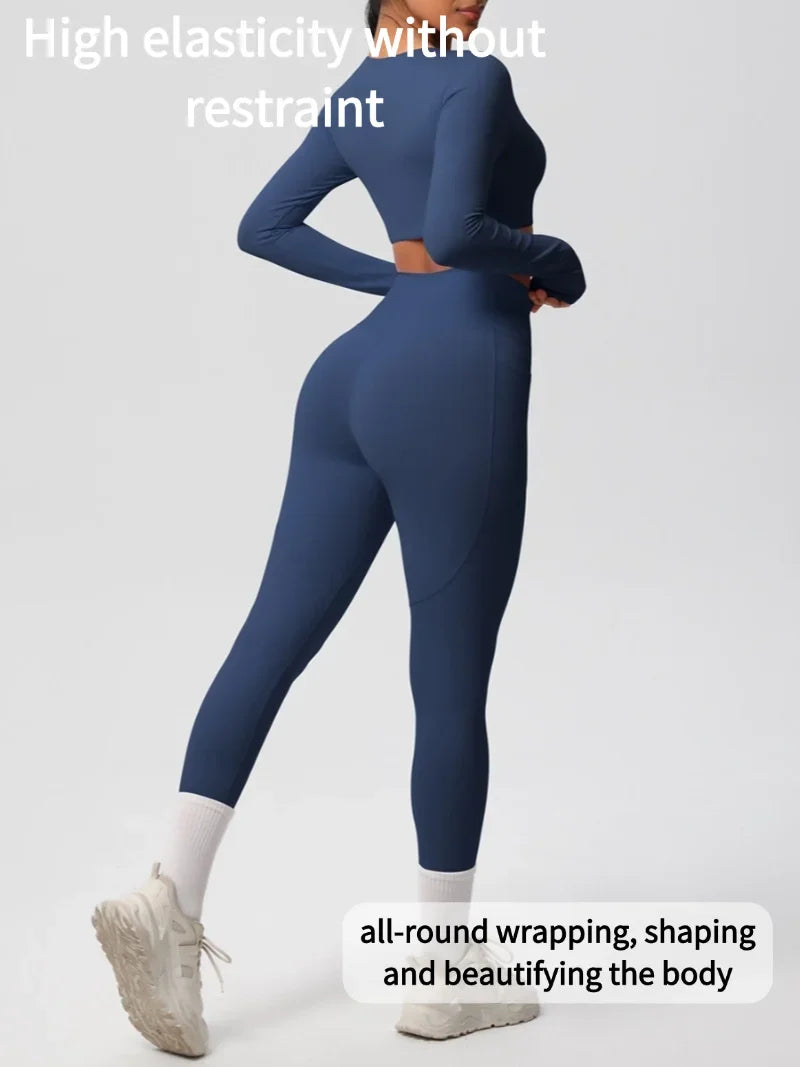 Yoga Gym Set Women Sports Impact Longline Strappy Top Fitness Overalls Sets Womens 2 Piece Sportswear Woman Gym Leggings Solid