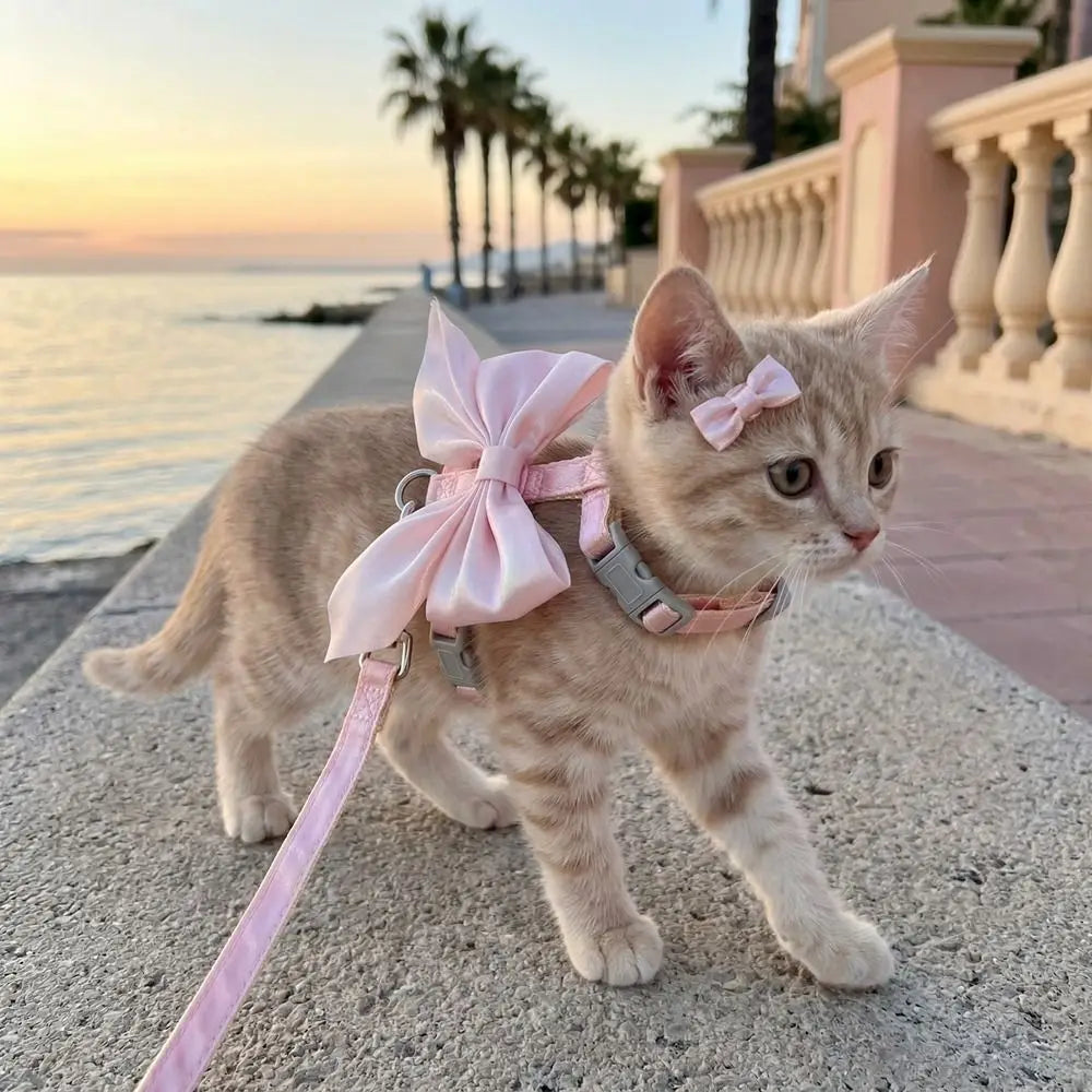 Pet Accessories Adjustable Pet Harness Cute Bow Breathable Dog Chest Strap Escape-Proof Comfort Cat Leash for Dogs Puppy Rabbit
