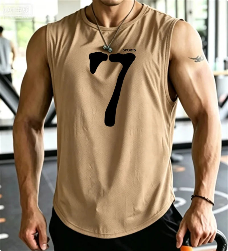 SPORTS 7 New Men Tank Tops Sleeveless Shirt Polyester Mesh Material Quick Dry Breathable Men Workout Fitness Basketball Top Tee