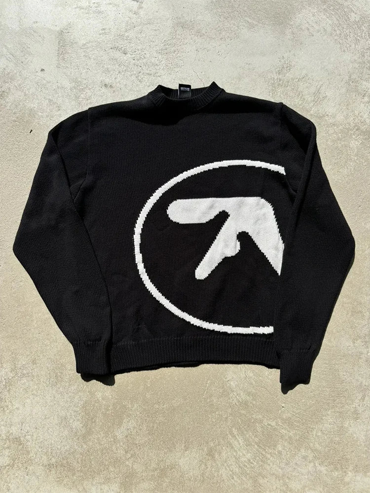 Men's Sweater Aphex Twin Knit Winter Oversized Vintage Long Sleeve Tops Jumper Pullover Y2k Streetwear Graphic Fashion Clothing