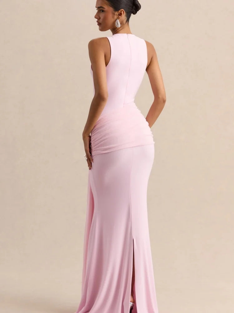 Elegant Mermaid Evening Dress Draped Detachable Cape Sleeveless Bodycon Maxi Gown Wedding Party Elegant Draped Formal Dress