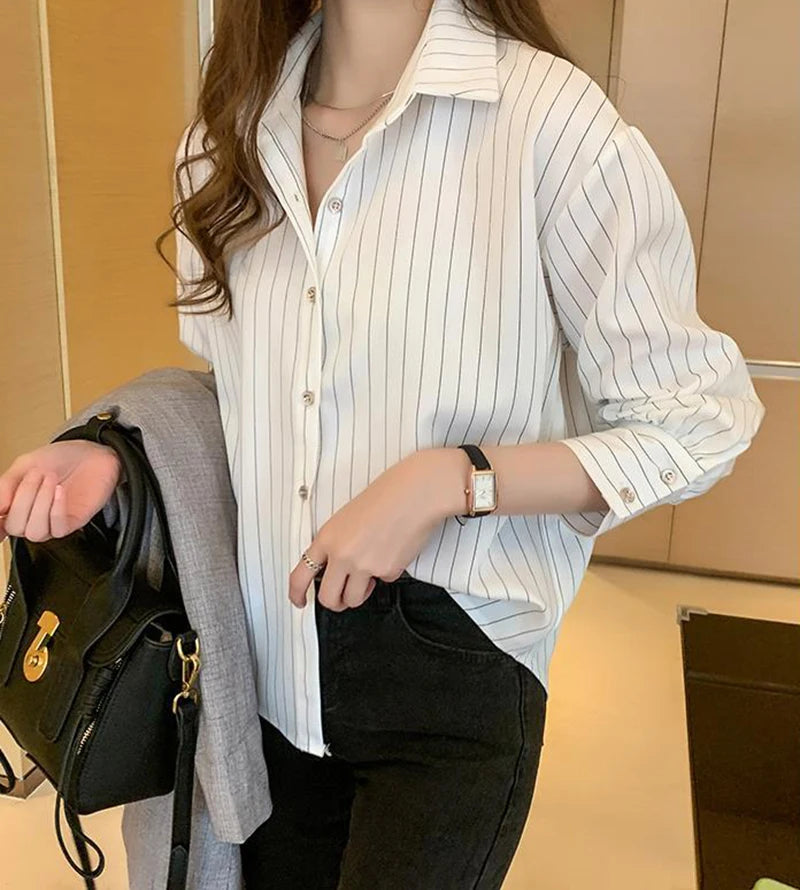 Vintage Striped Loose Shirt Women
